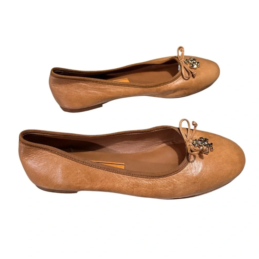 Tory Burch Camel Tan Leather Women's Tory‎ Charm Ballet Flats